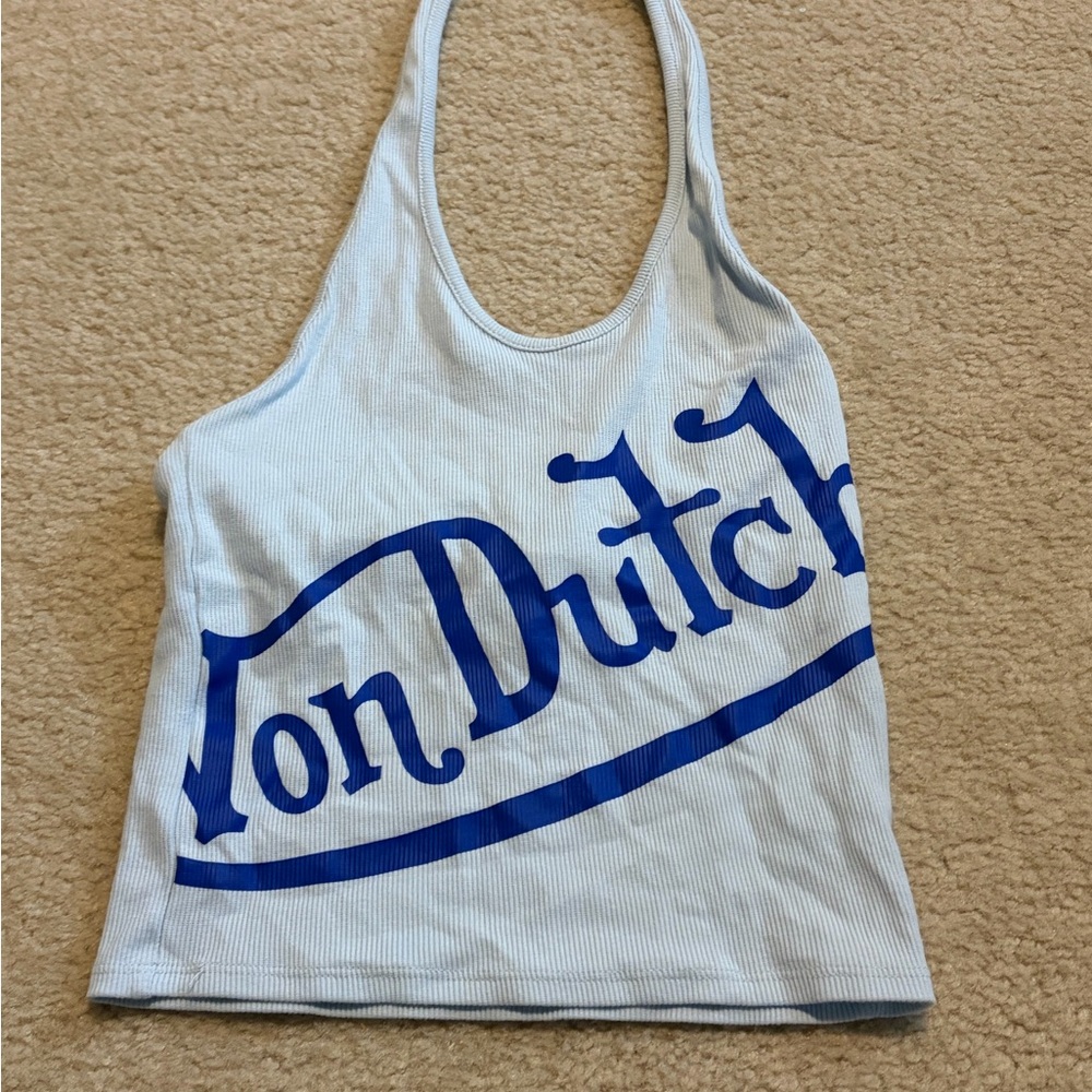 Von Dutch Blue and White Graphic Tank